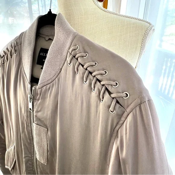 All Saints Bree Lace Bomber Jacket Size Medium - Picture 7 of 16